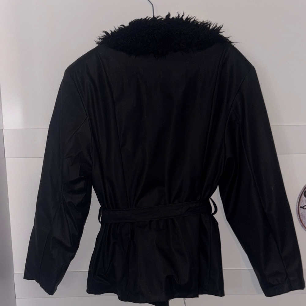 eye candy Black Belted Trench Coat with Faux Fur Collar - Picture 5 of 5